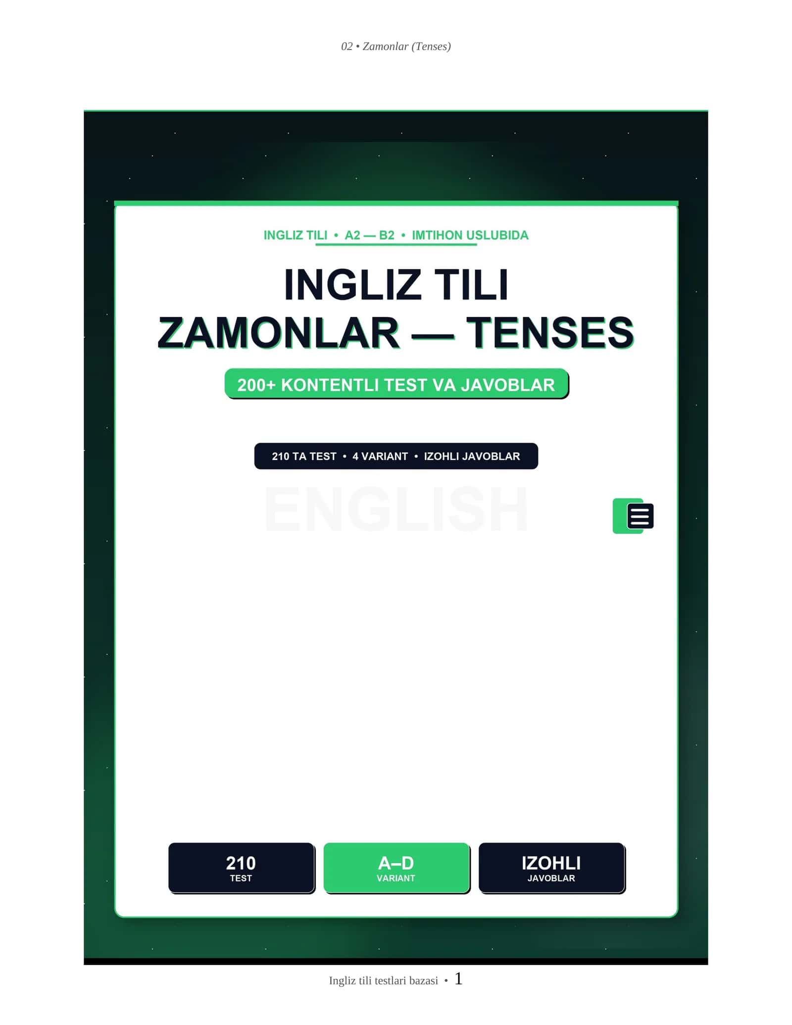 INGLIZ TILI ZAMONLAR — TENSES 1