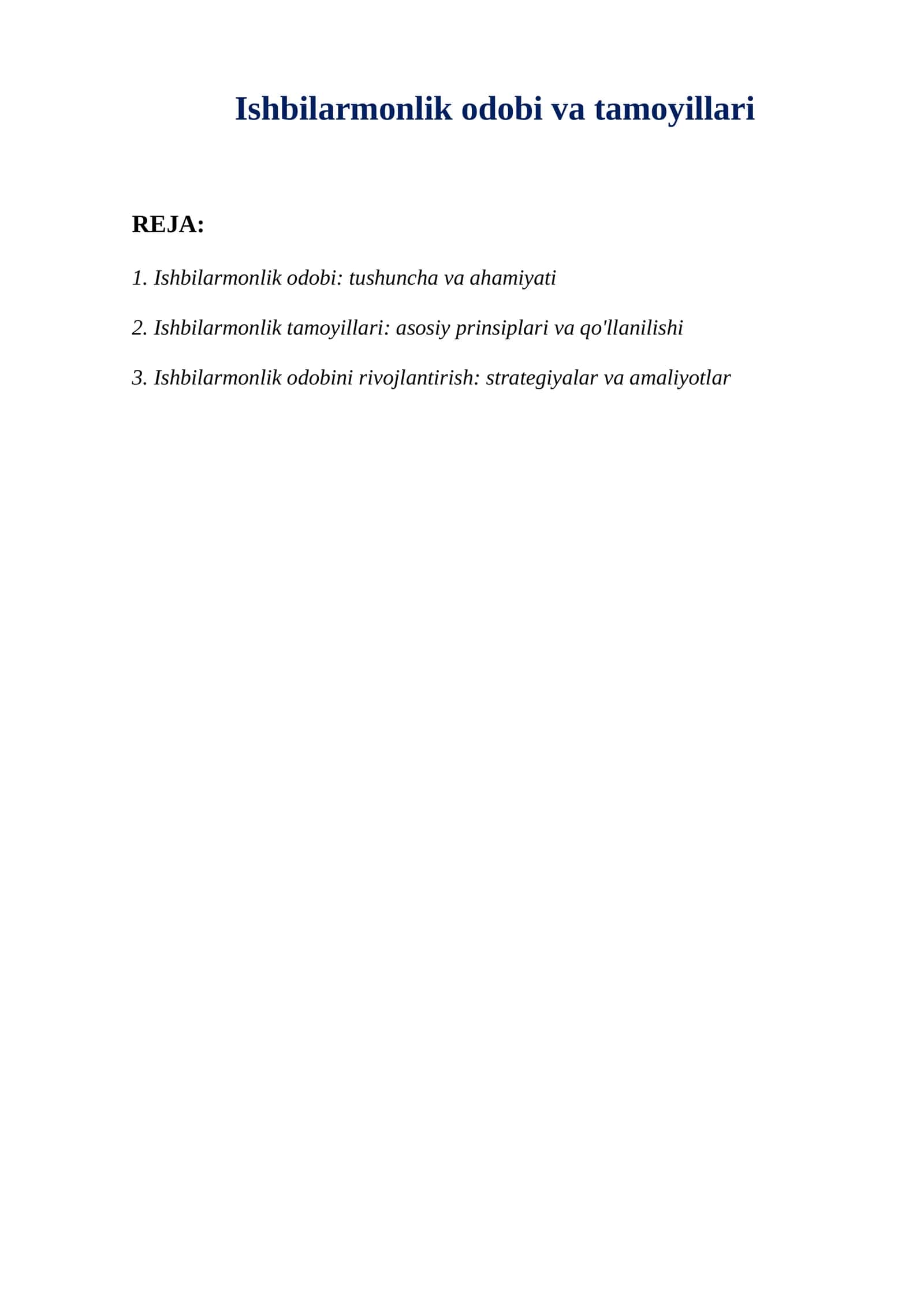 Ishbilarmonlik odobi va tamoyillari 1