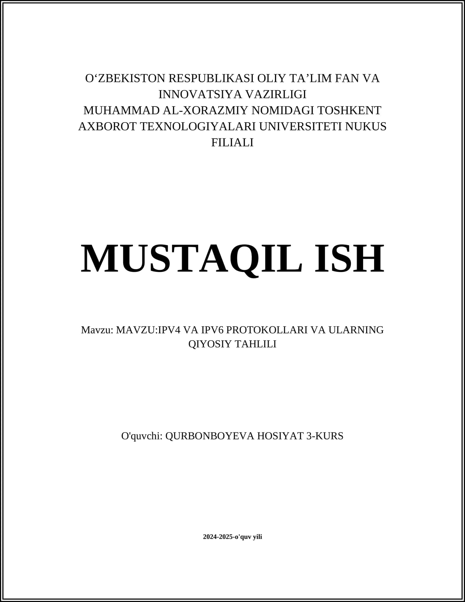 IPV4 VA IPV6 PROTOKOLLARI VA ULARNING QIYOSIY TAHLILI 1
