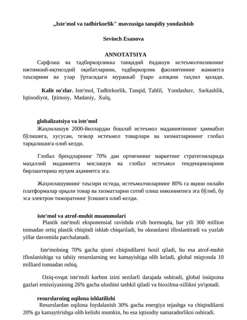 Iste'mol va tadbirkorlik 1