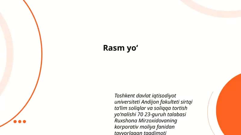 Ruxshona Mirzoxidova korporativ moliya taqdimoti 1