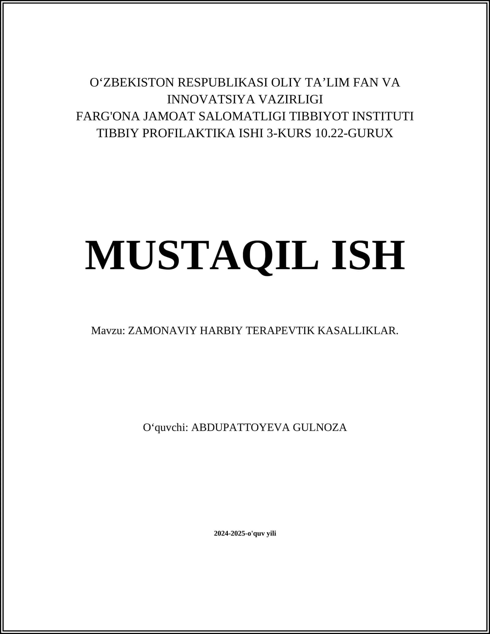 Tibbiy Profilaktika Ishi 3-kurs 1