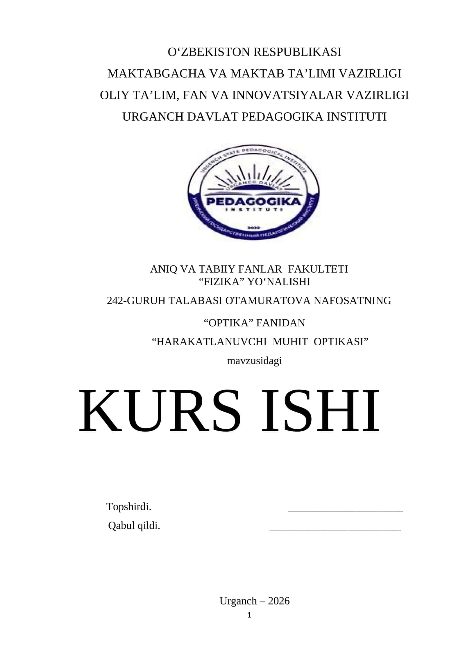 "HARAKATLANUVCHI MUHIT OPTIKASI" 1