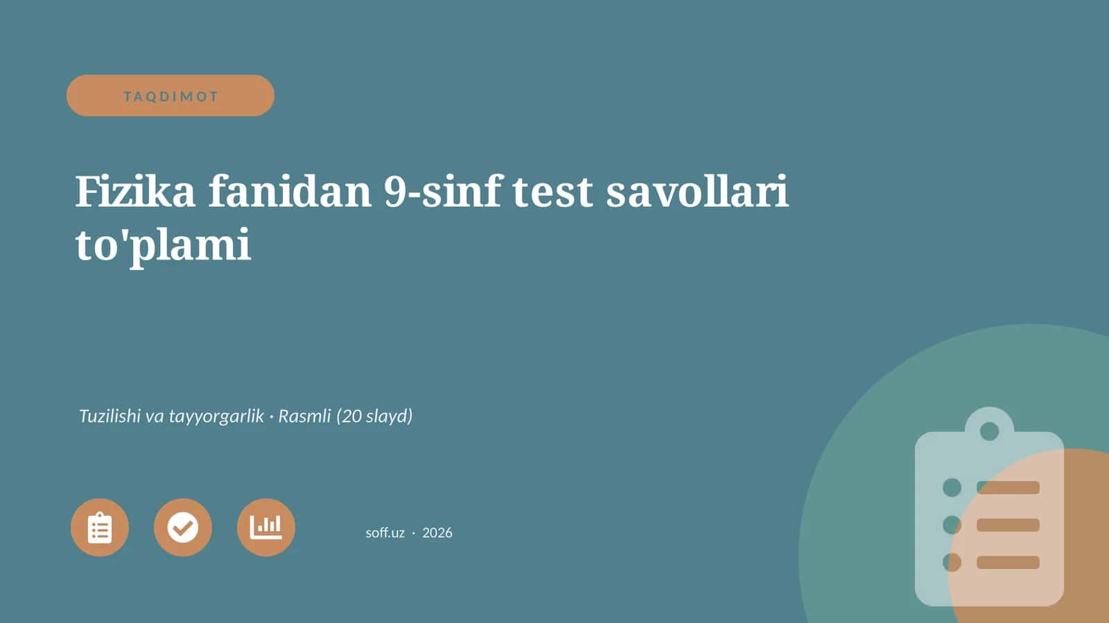 Fizika fanidan 9-sinf test savollari to'plami 1