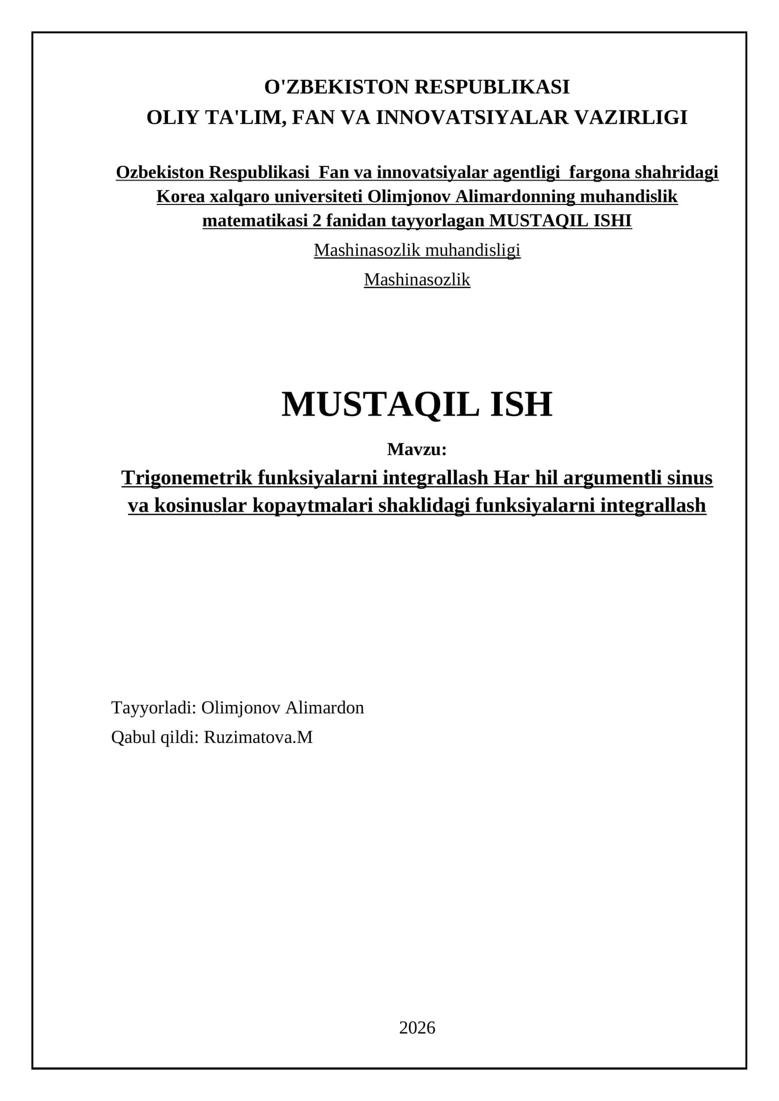 Trigonemetrik funksiyalarni integrallash Har hil argumentli sinus va kosinuslar kopaytmalari shaklidagi funksiyalarni integrallash 1