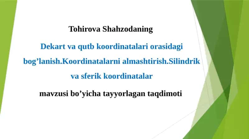 Dekart va qutb koordinatalari orasidagi bog'lanish 1