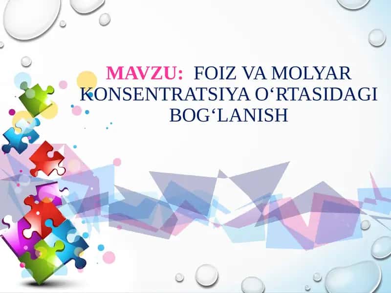 Foiz va molyar konsentratsiya o‘rtasidagi bog‘lanish 1