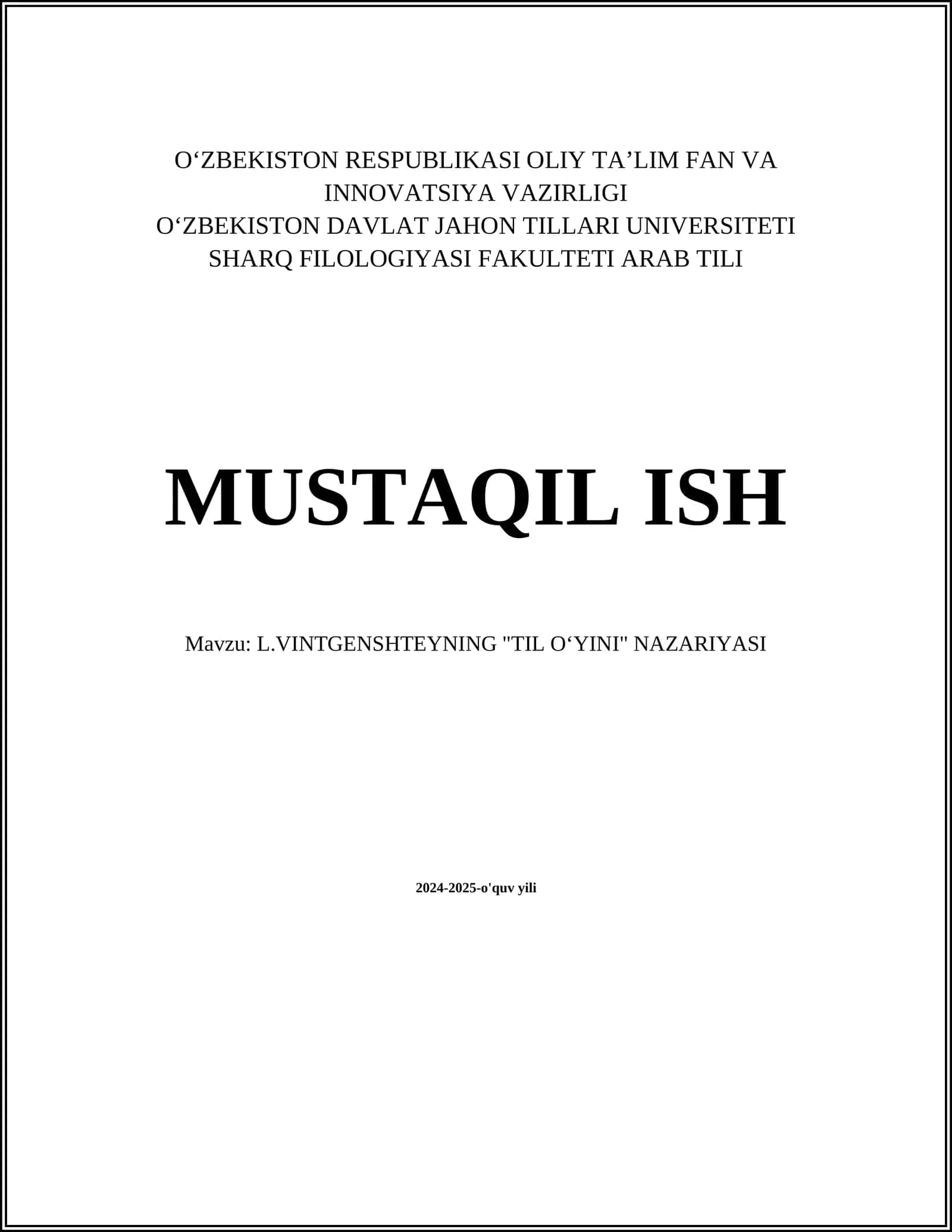 L.VINTGENSHTEYNING "TIL OʻYINI" NAZARIYASI 1
