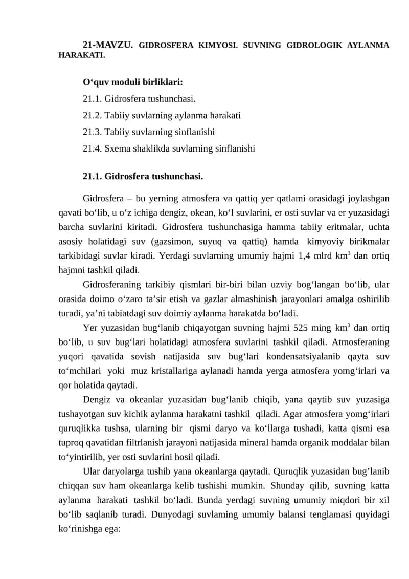 Gidrosfera kimyosi 1
