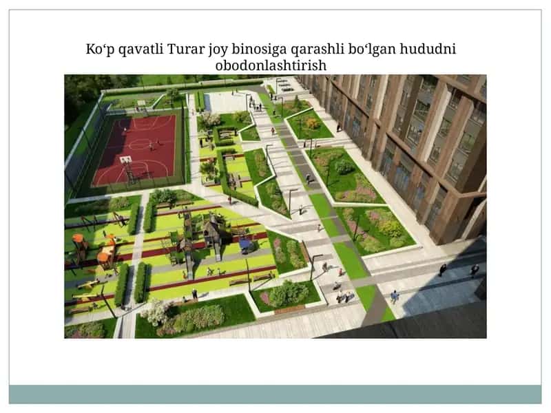 Ko‘p qavatli Turar joy binosiga qarashli bo‘lgan hududni obodonlashtirish 1