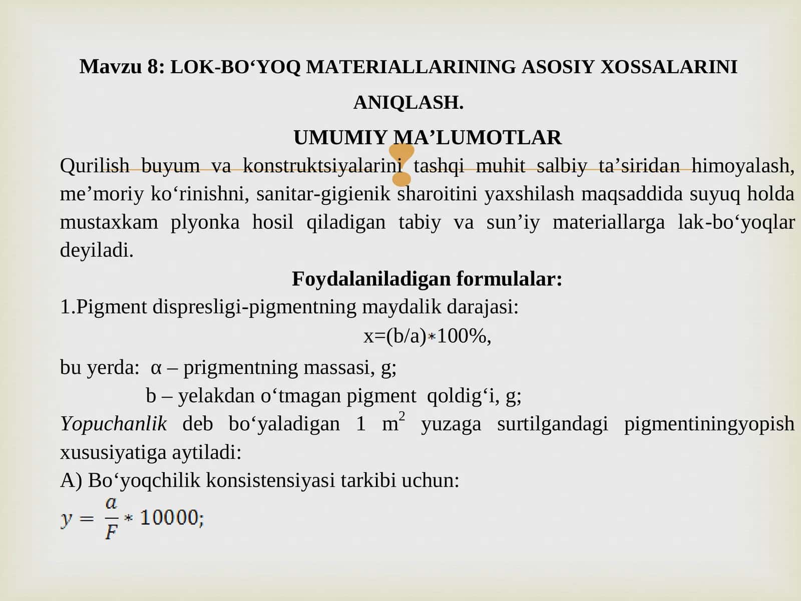 Lok-bo‘yoq materiallarining asosiy xossalarini aniqlash 1