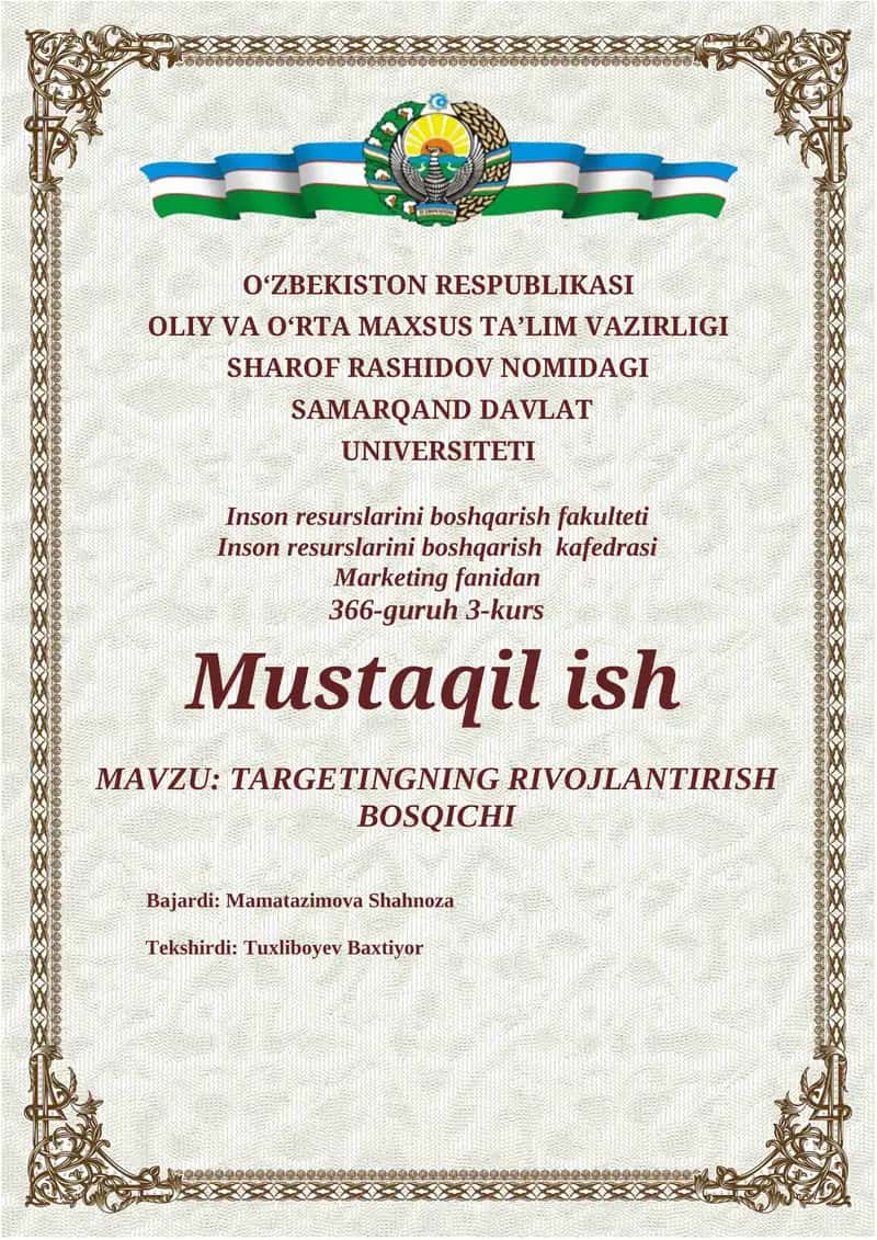 TARGETINGNING RIVOJLANTIRISH BOSQICHI 1
