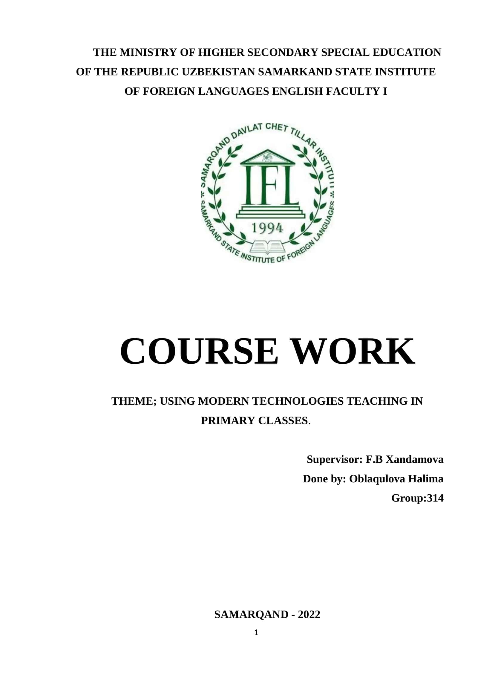 Amaliy ishlar: USING MODERN TECHNOLOGIES TEACHING IN PRIMARY CLASSES 1