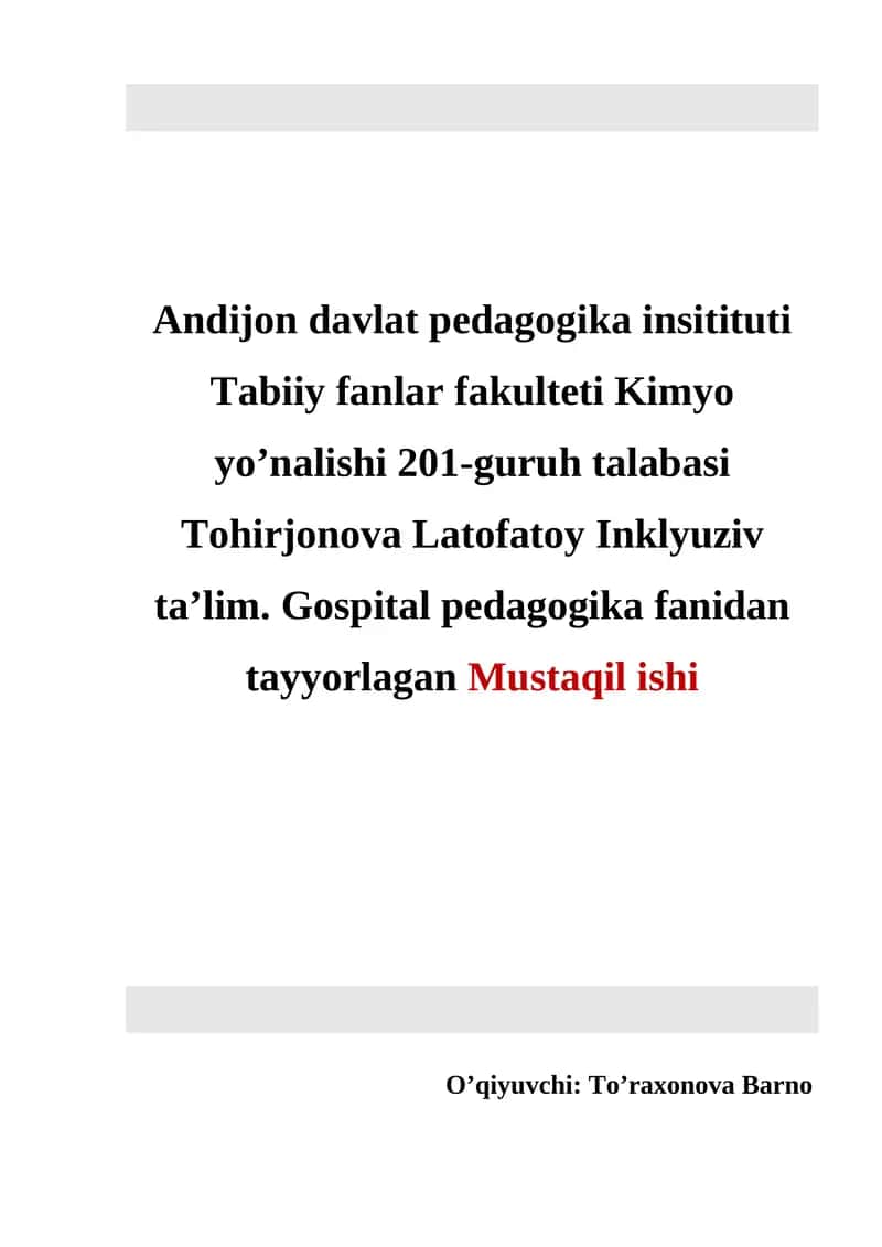 Tabiiy fanlar fakulteti Kimyo yo’nalishi 201-guruh talabasi Tohirjonova Latofatoy 1