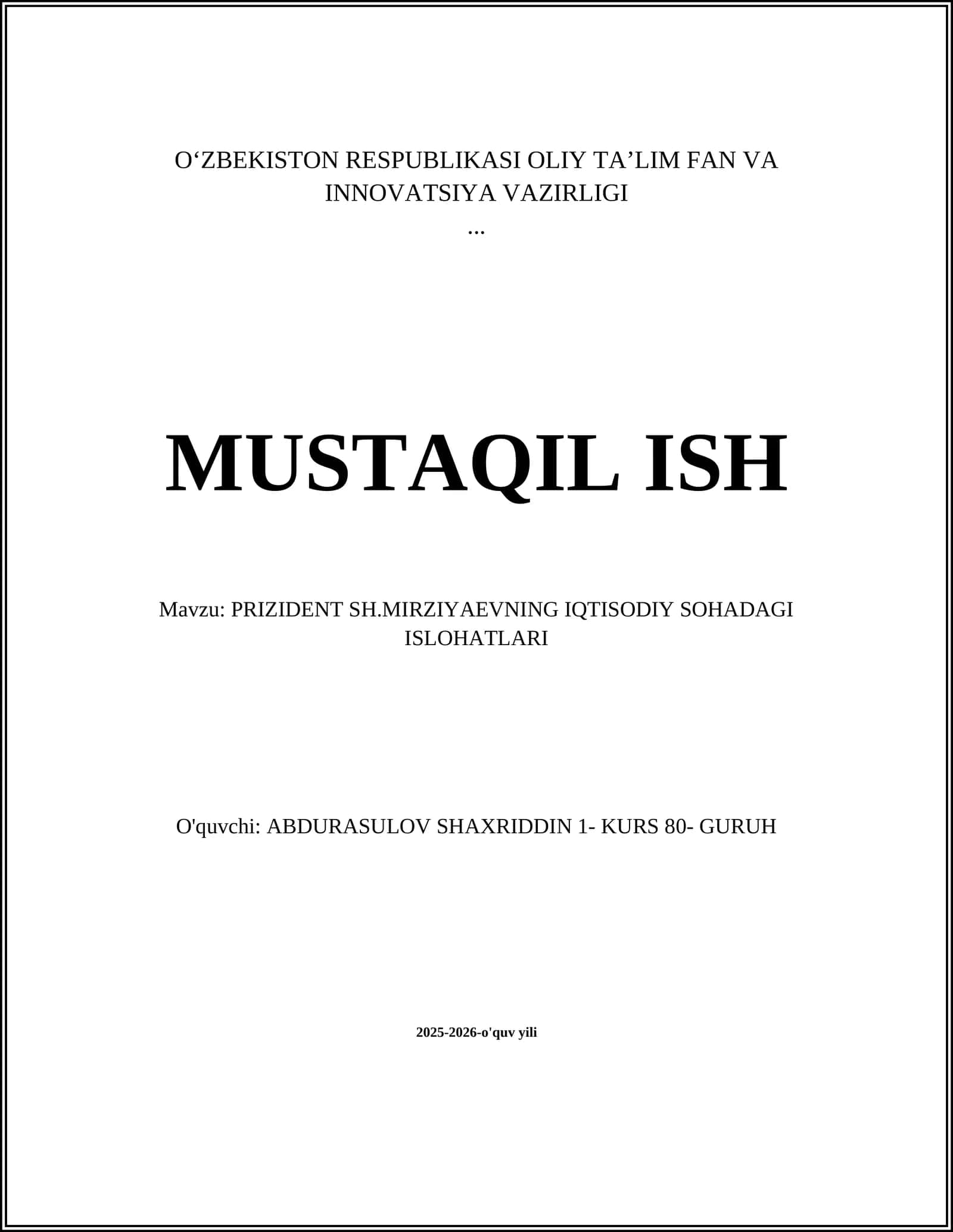 PRIZIDENT SH.MIRZIYAEVNING IQTISODIY SOHADAGI ISLOHATLARI 1