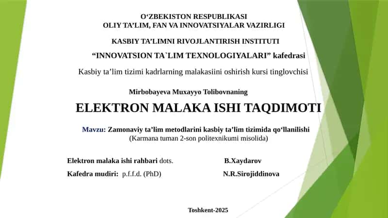 Zamonaviy ta’lim metodlarini kasbiy ta’lim tizimida qo‘llanilishi 1