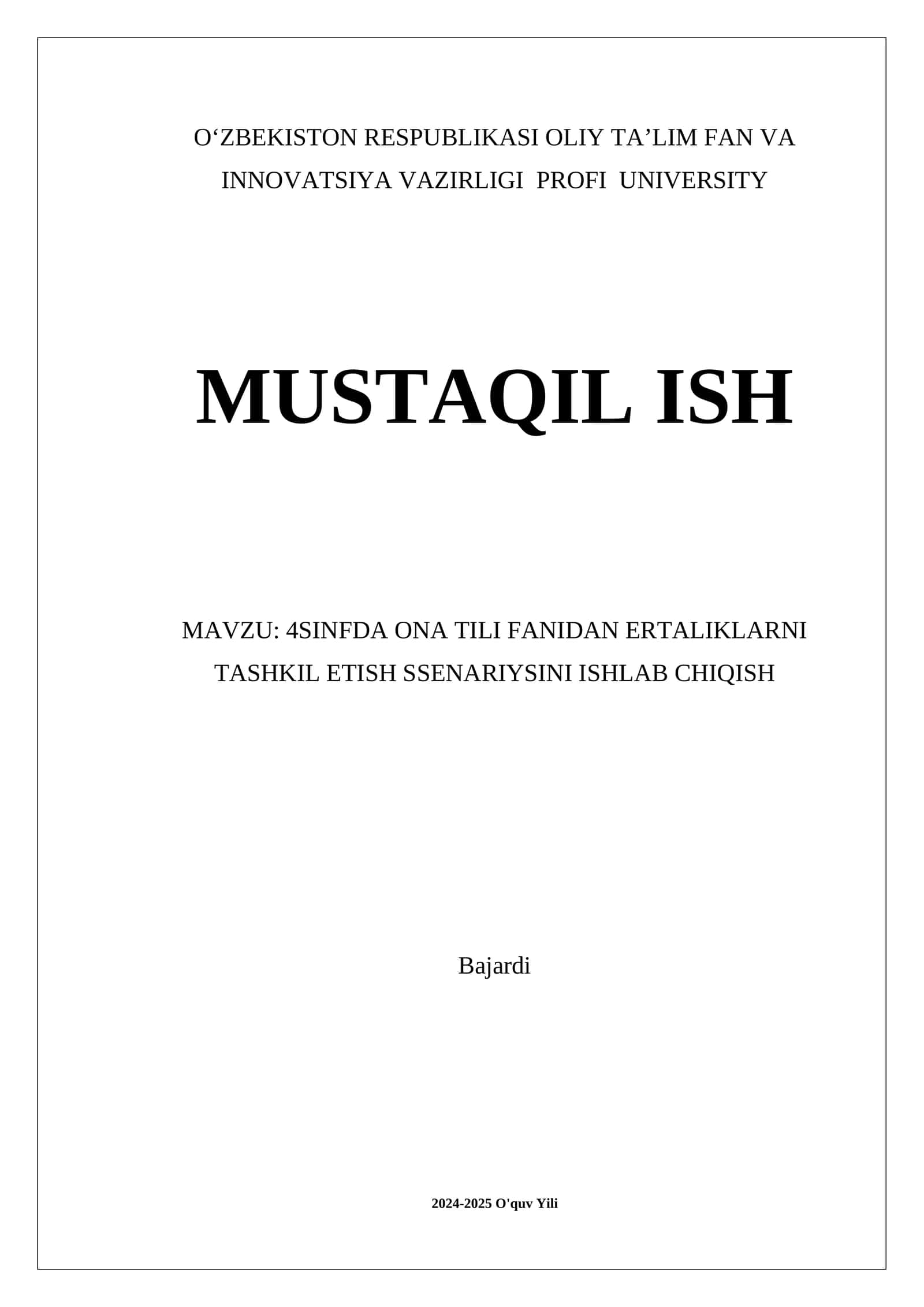 Ertaliklarni Tashkil Etish Ssenariysi 1