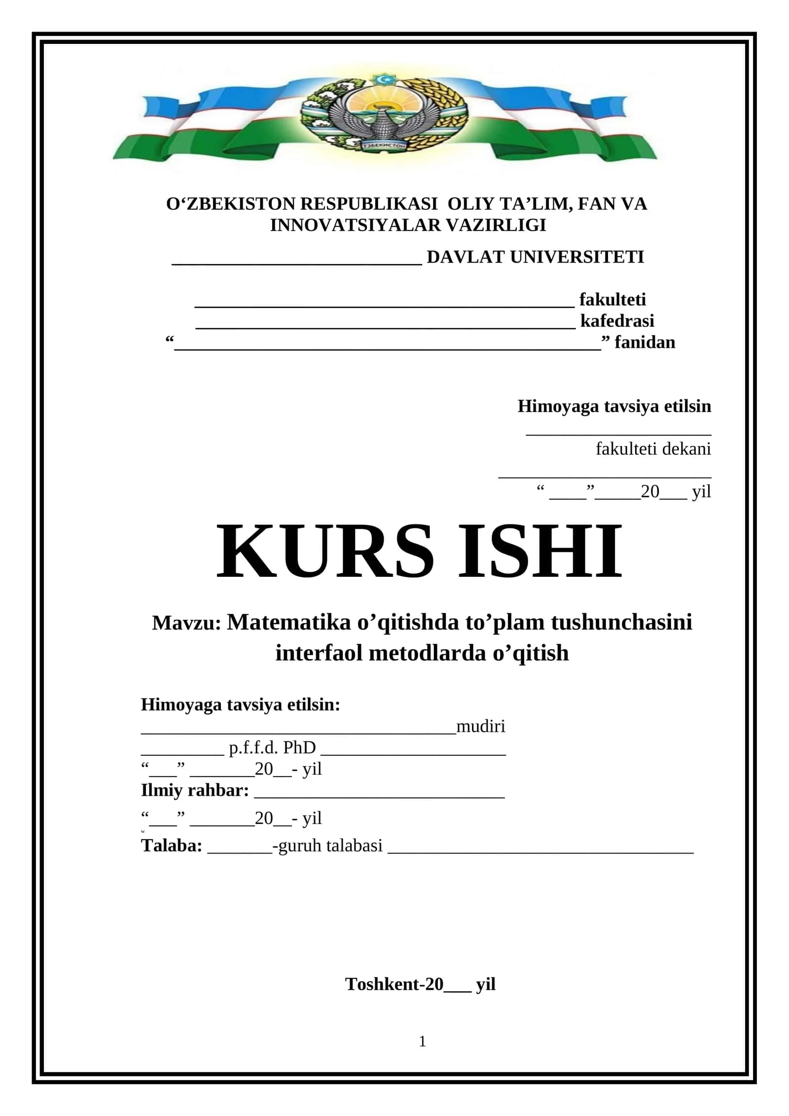 Matematika o’qitishda to’plam tushunchasini interfaol metodlarda o’qitish 1