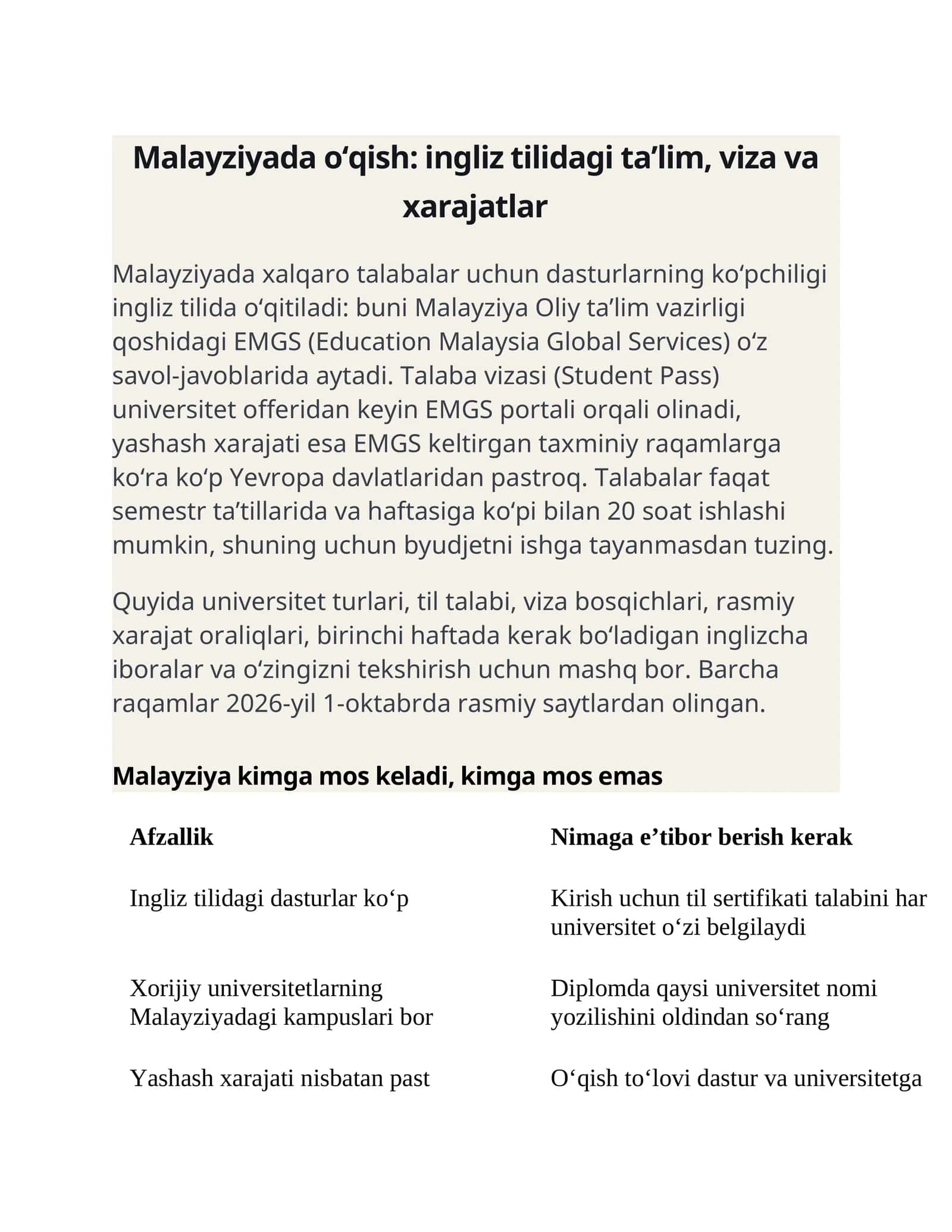 Malayziyada o‘qish: ingliz tilidagi ta’lim, viza va xarajatlar 1