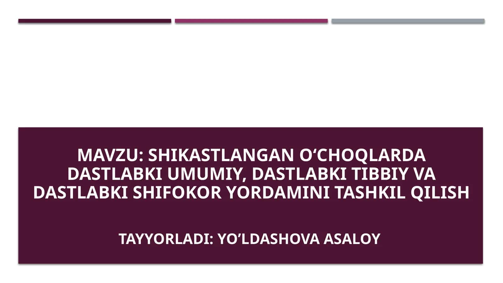 Shikastlangan o‘choqlardadastlabkiumumiy,dastlabkitibbiy vadastlabkishifokor yordamini tashkil qilish 1