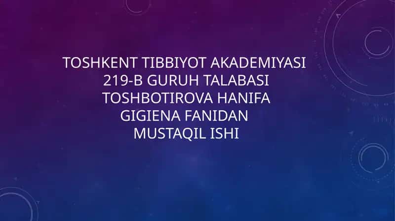 Favqulotdavaziyatlar vahalokatlarda UASH Hishining gigienik jihatlari 1