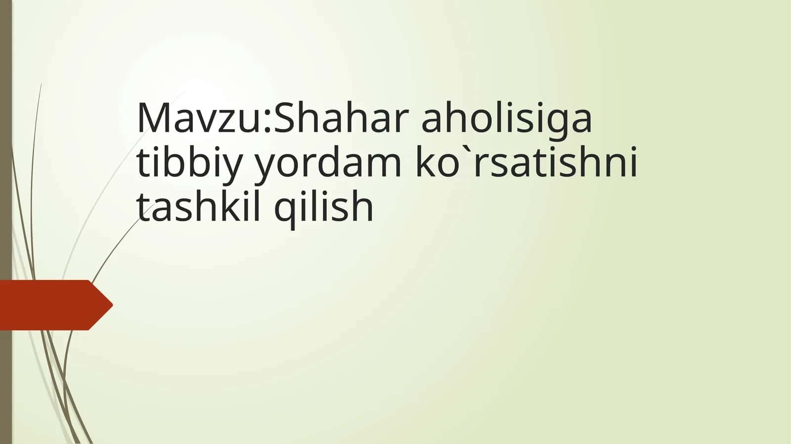 Shahar aholisi tibbiy yordam ko`rsatish ni tashkil qilish 1