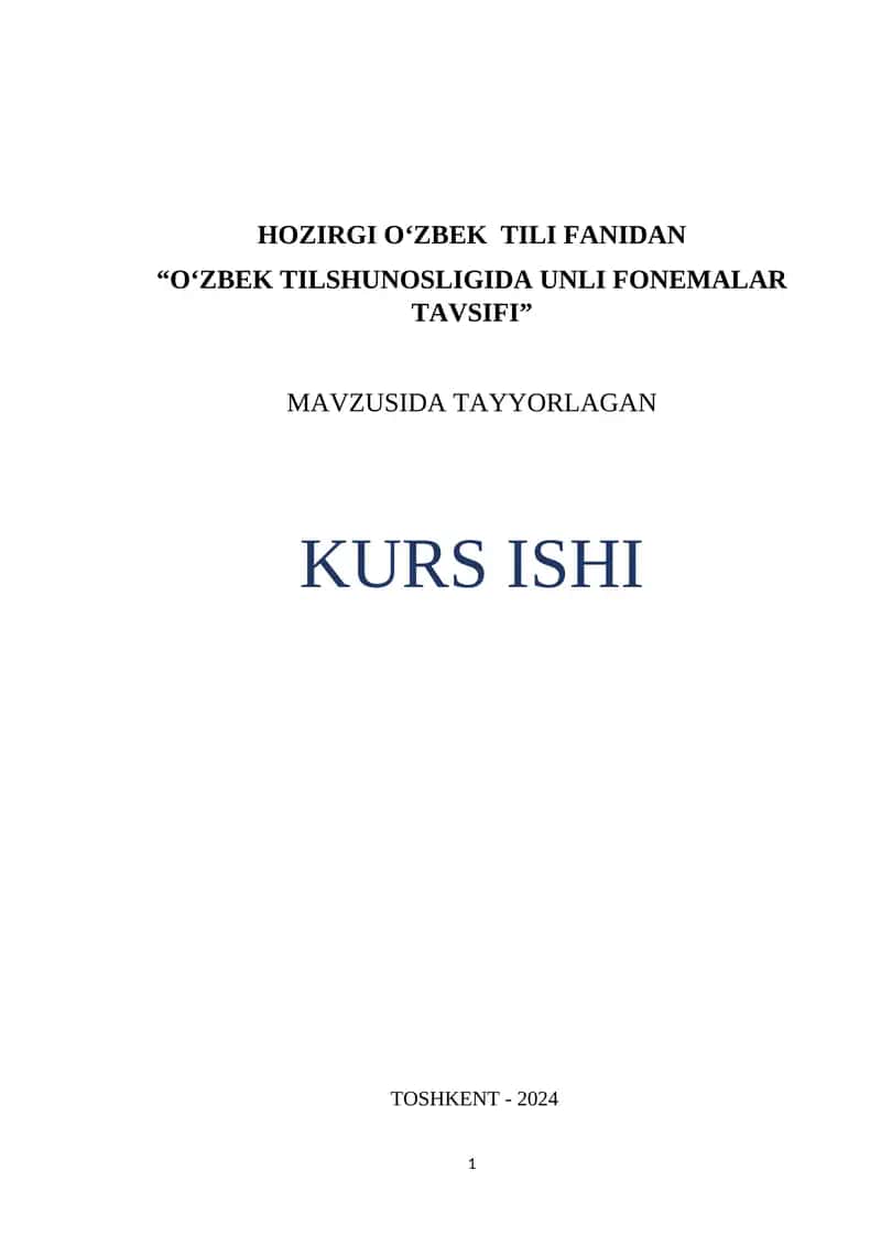 O‘zbek Tilshunosligida Unli Fonemalar Tavsifi 1
