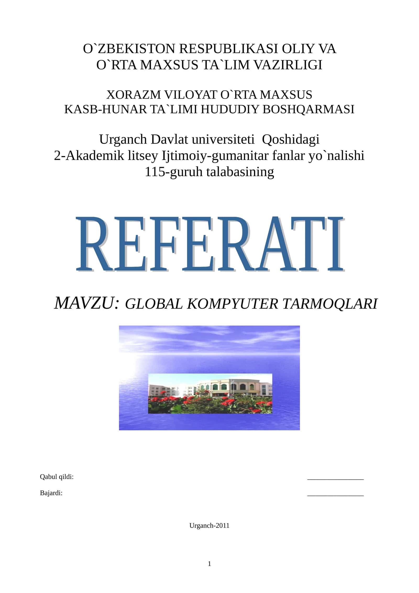 GLOBAL KOMPYUTЕR TARMOQLARI 1