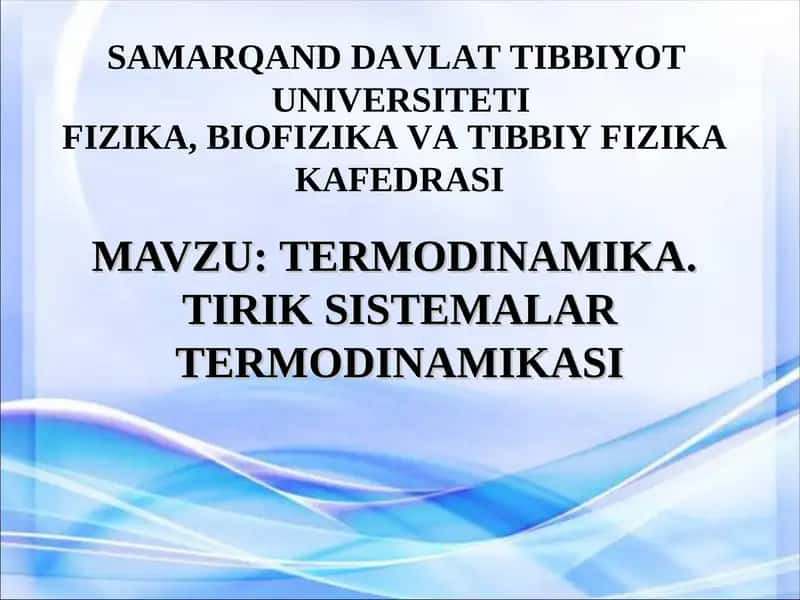 TERMODINAMIKA.TIRIK SISTEMALAR TERMODINAMIKASI 1