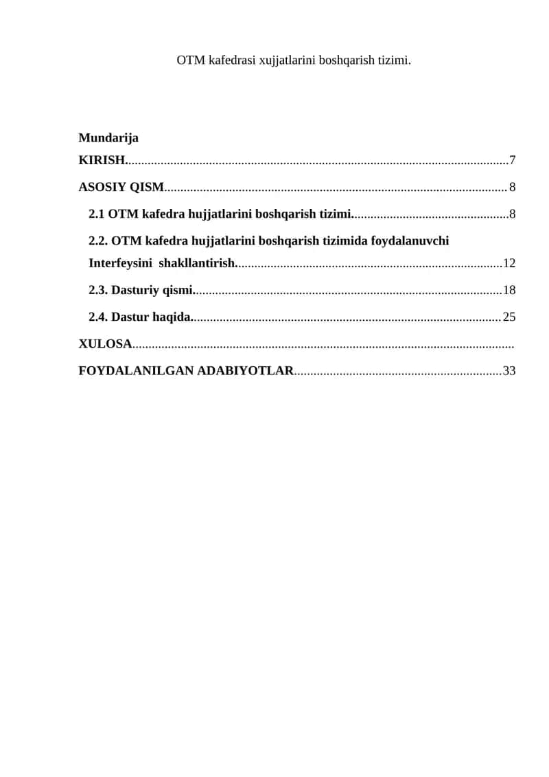 OTM kafedrasi xujjatlarini boshqarish tizimi 1