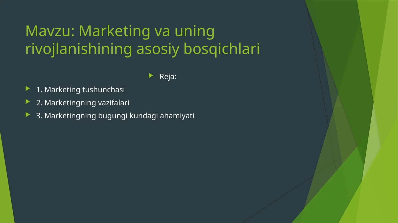 Marketing va uning rivojlanishining asosiy bosqichlari 1
