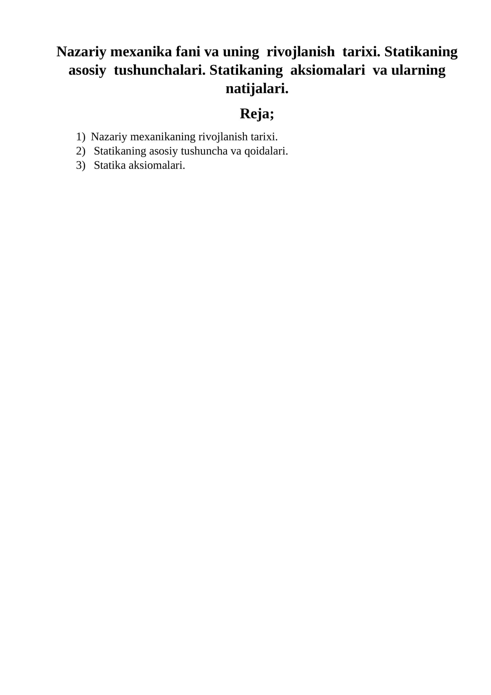 Nazariy mexanika fani va uning rivojlanish tarixi 1