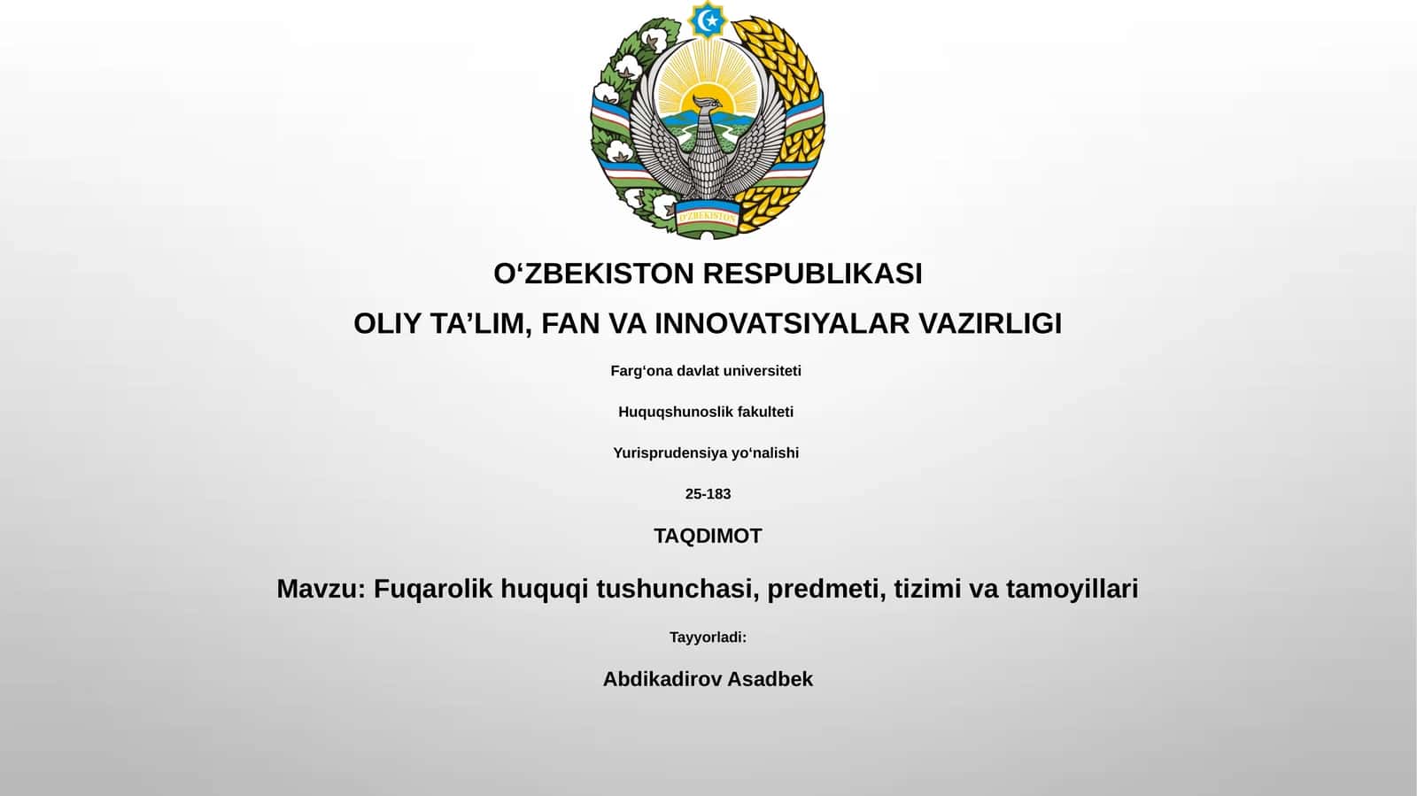 Fuqarolik huquqi tushunchasi, predmeti, tizimi va tamoyillari 1