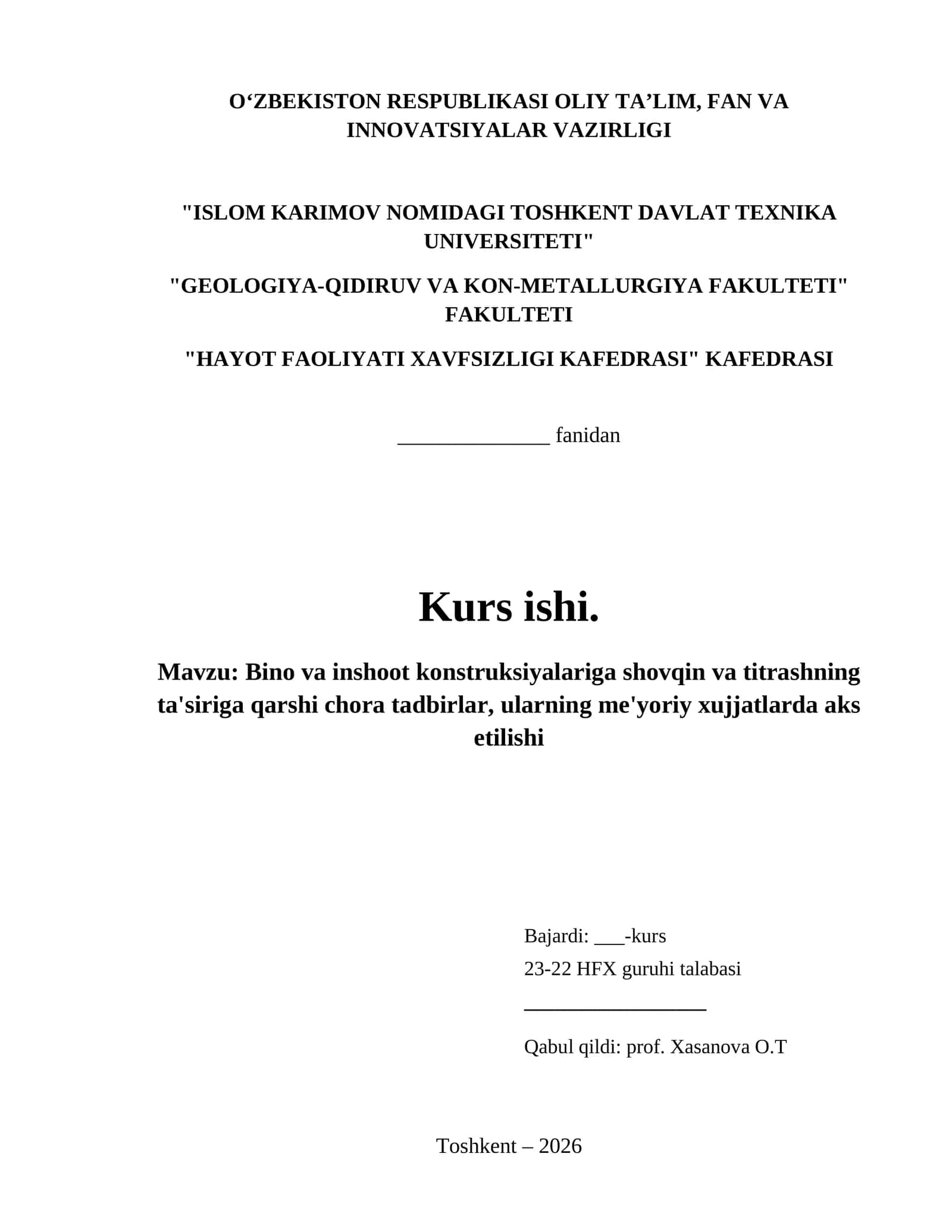 Bino va inshoot konstruksiyalariga shovqin va titrashning ta'siriga qarshi chora tadbirlar, ularning me'yoriy xujjatlarda aks etilishi 1