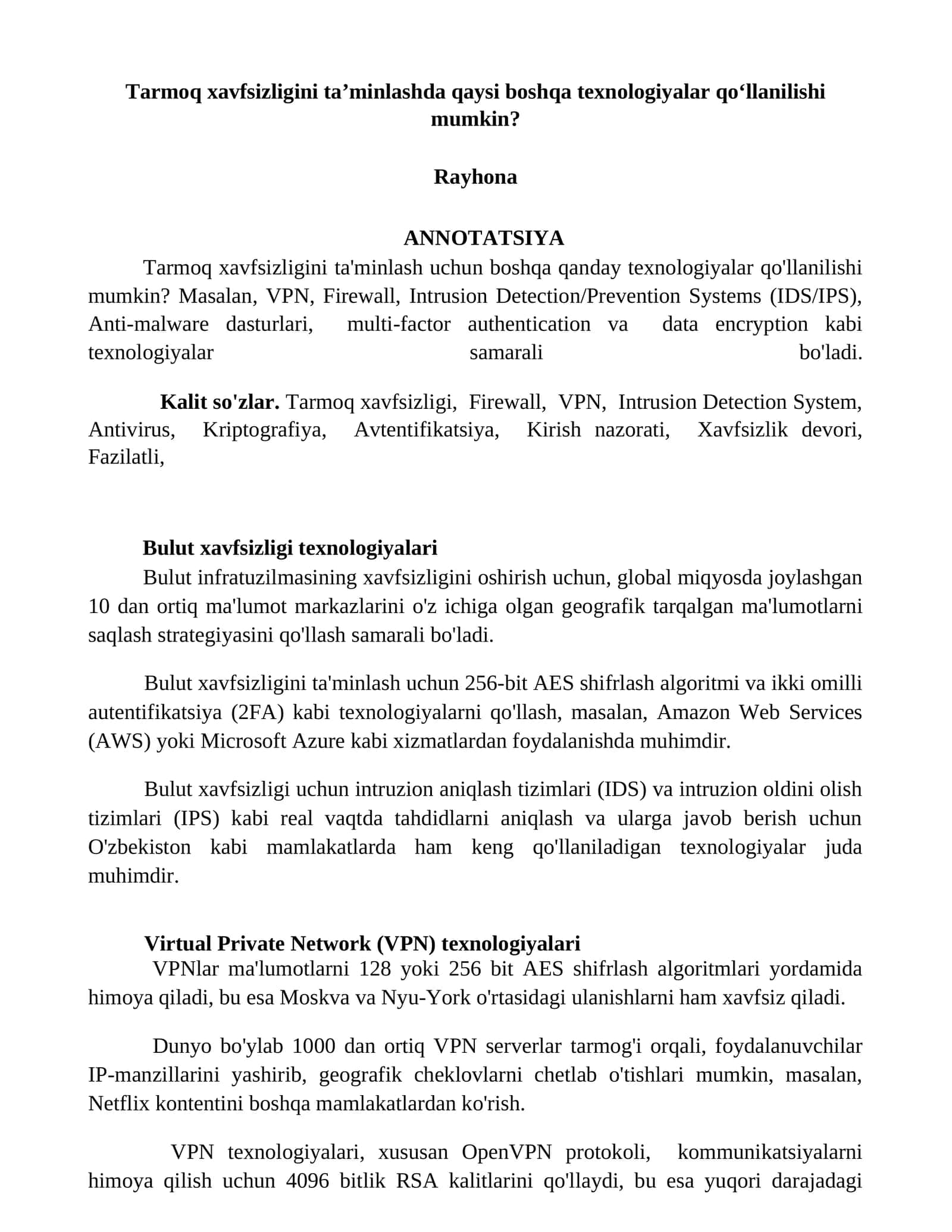 Bulut xavfsizligi texnologiyalari 1