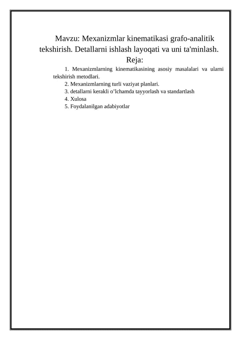 Mexanizmlar kinematikasi grafo-analitik tekshirish 1
