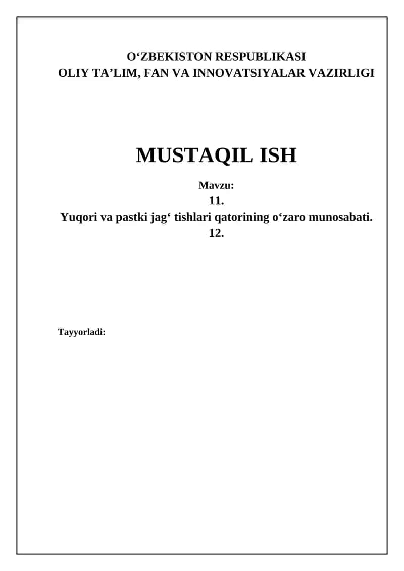 Yuqori va pastki jag‘ tishlari qatorining o‘zaro munosabati 1