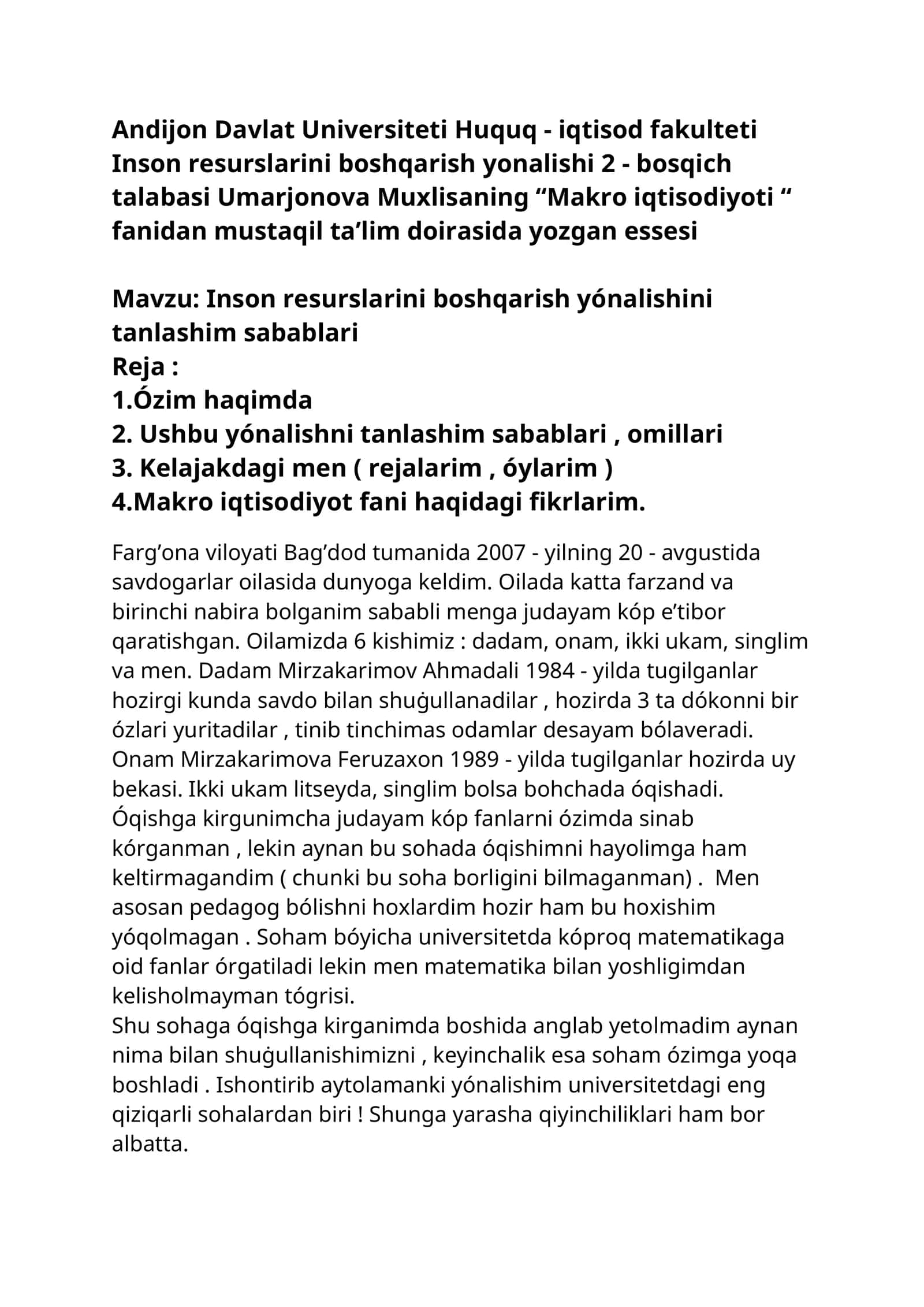 Inson resurslarini boshqarish yónalishini tanlashim sabablari 1