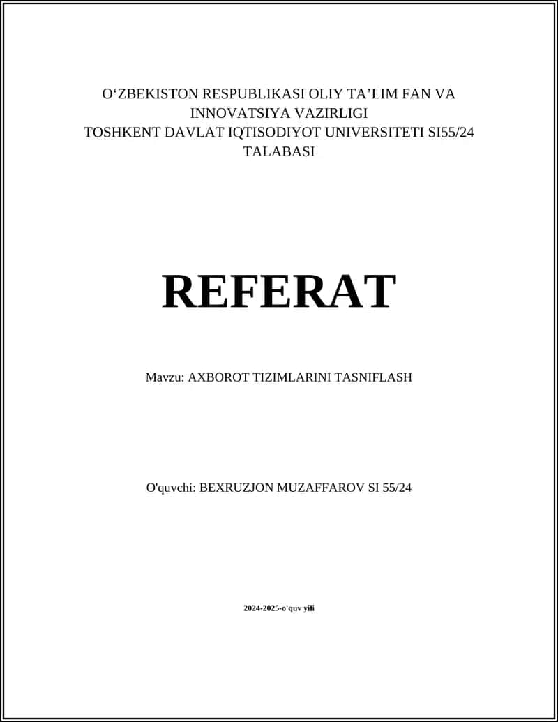 AXBOROT TIZIMLARINI TASNIFLASH 1