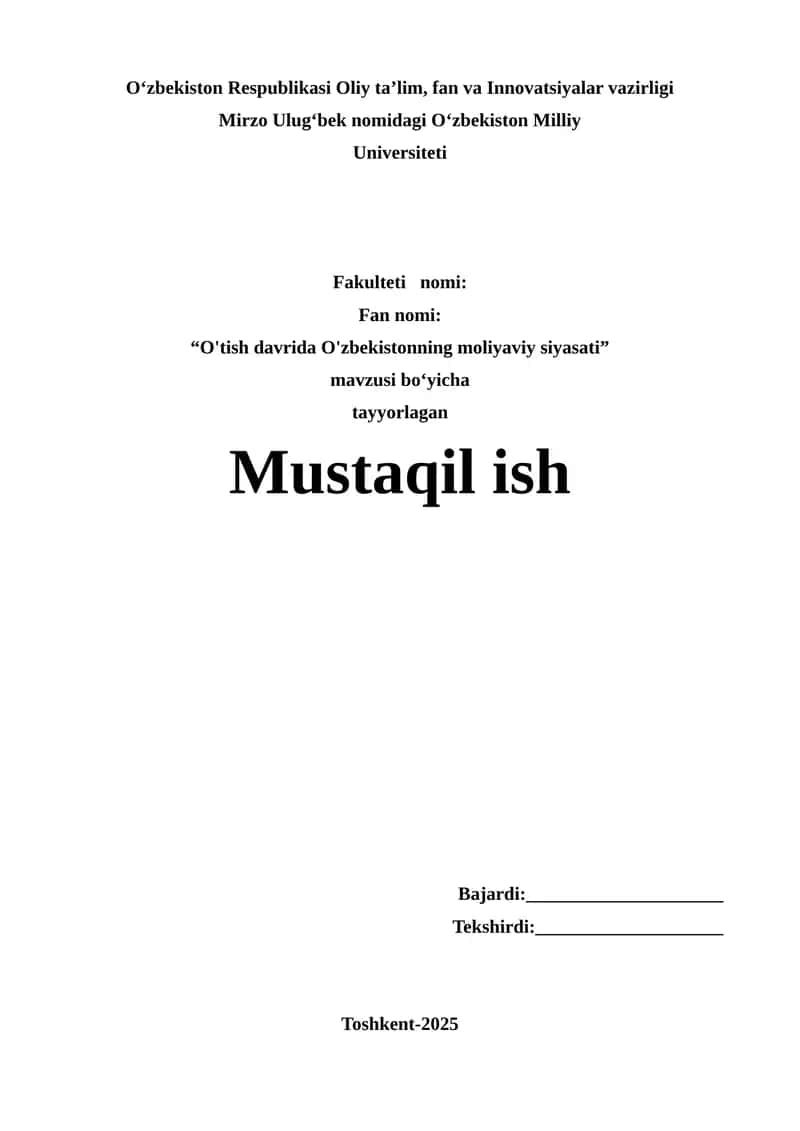 O'tish davrida O'zbekistonning moliyaviy siyasati 1