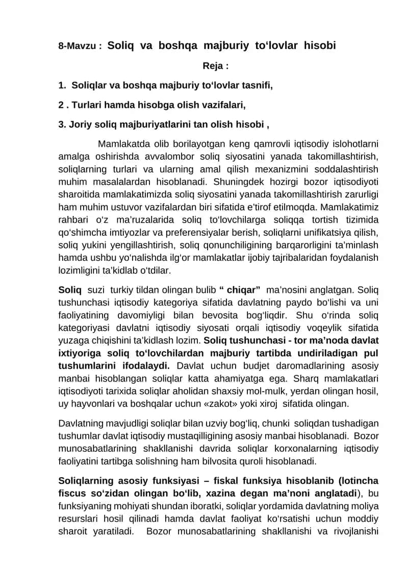 Soliq va boshqa majburiy to‘lovlar hisobi 1