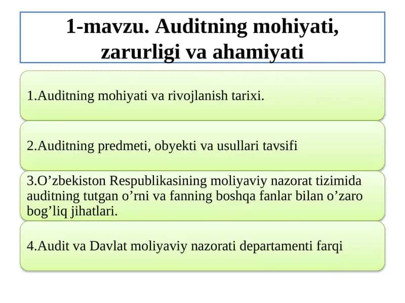 Auditning mohiyati,zarurligi va ahamiyati 1