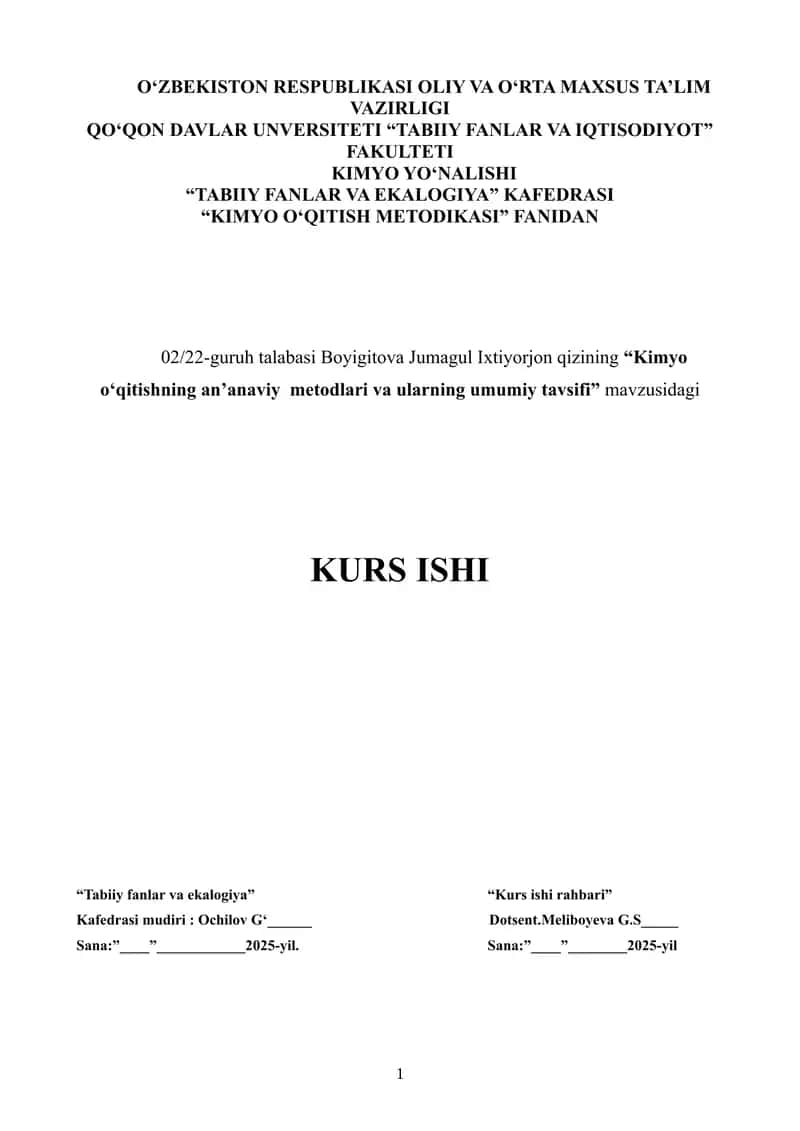 Kimyo o‘qitishning an’anaviy metodlari va ularning umumiy tavsifi 1