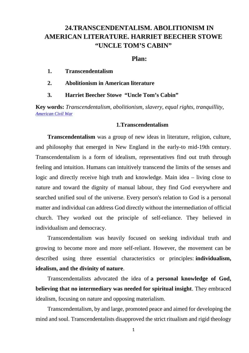 Transcendentalism Study Guide 1
