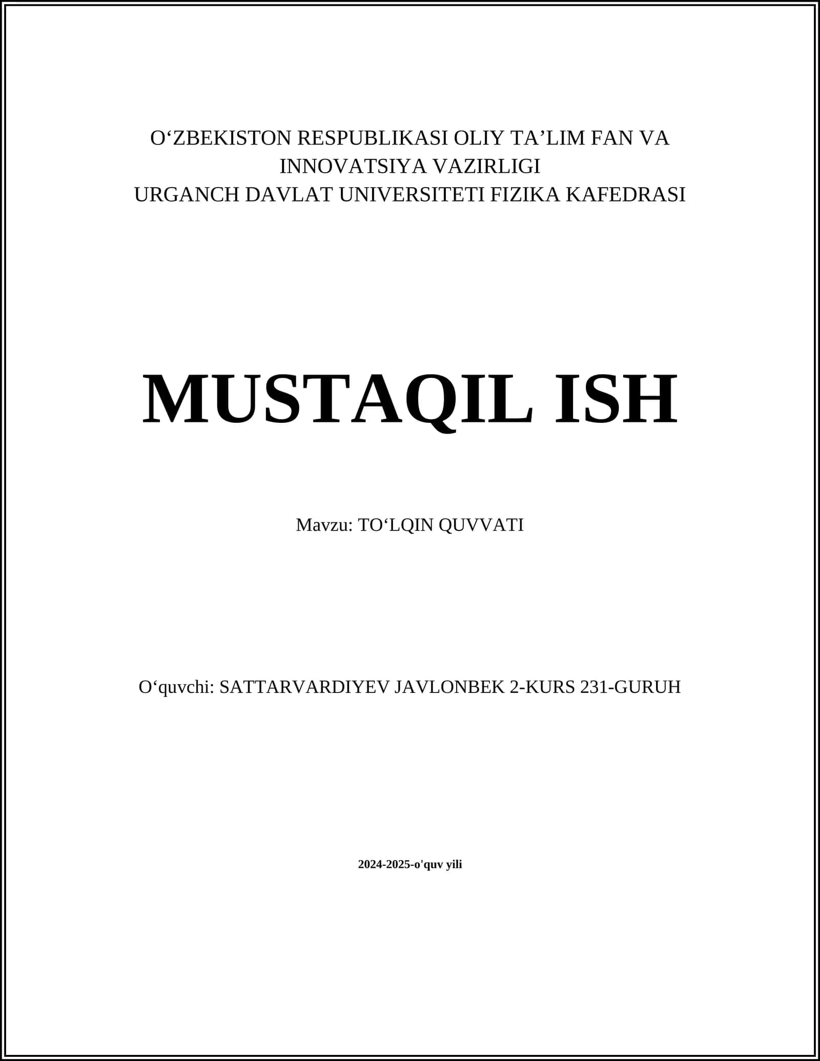 TOʻLQIN QUVVATI 1