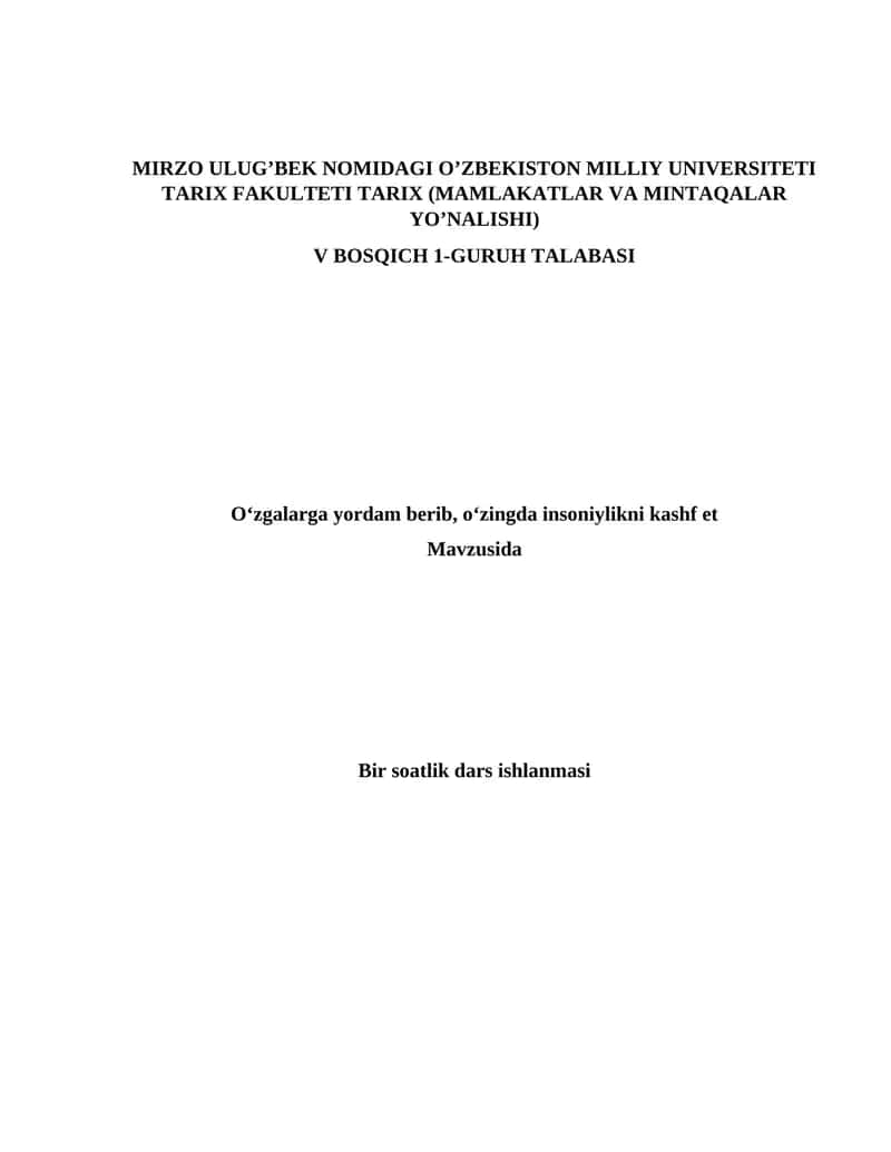 5-sinf. 1-dars ishlanma - O‘zgalarga yordam berib, o‘zingda insoniylikni kashf et 1