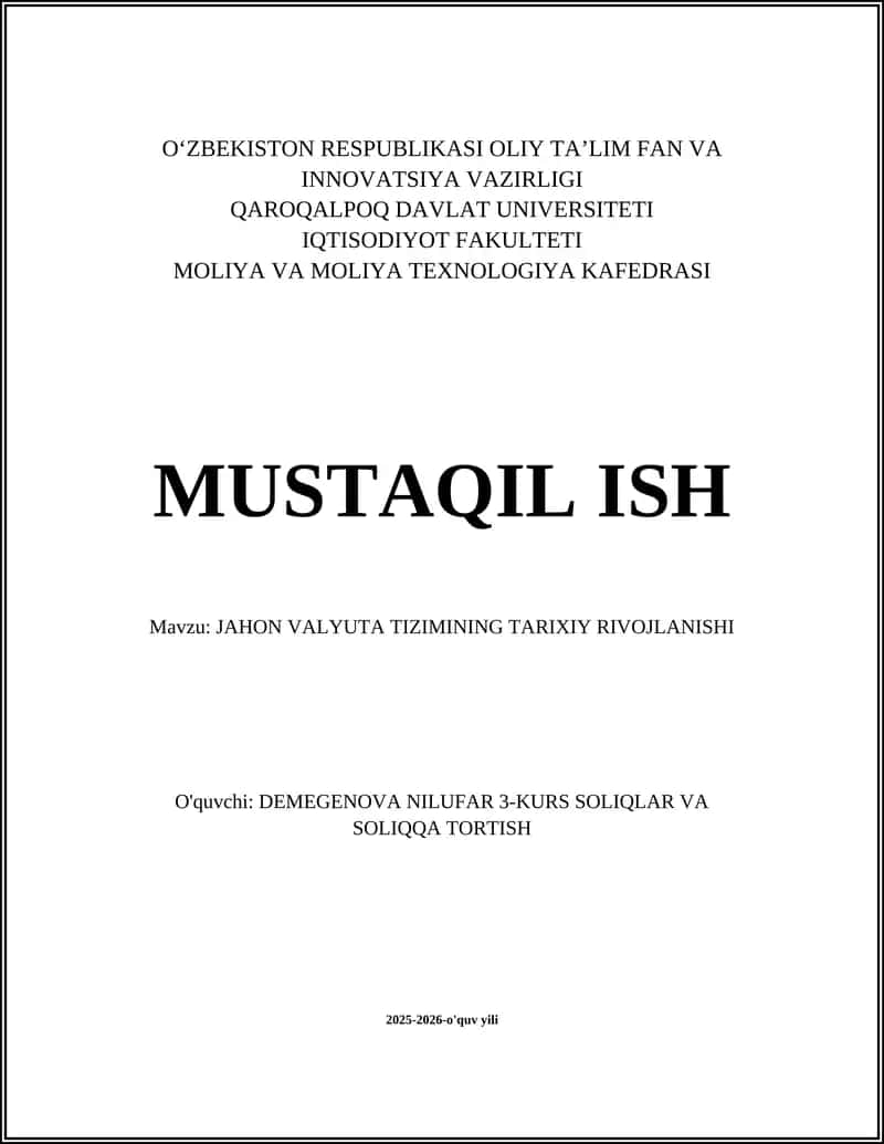 JAHON VALYUTA TIZIMINING TARIXIY RIVOJLANISHI 1