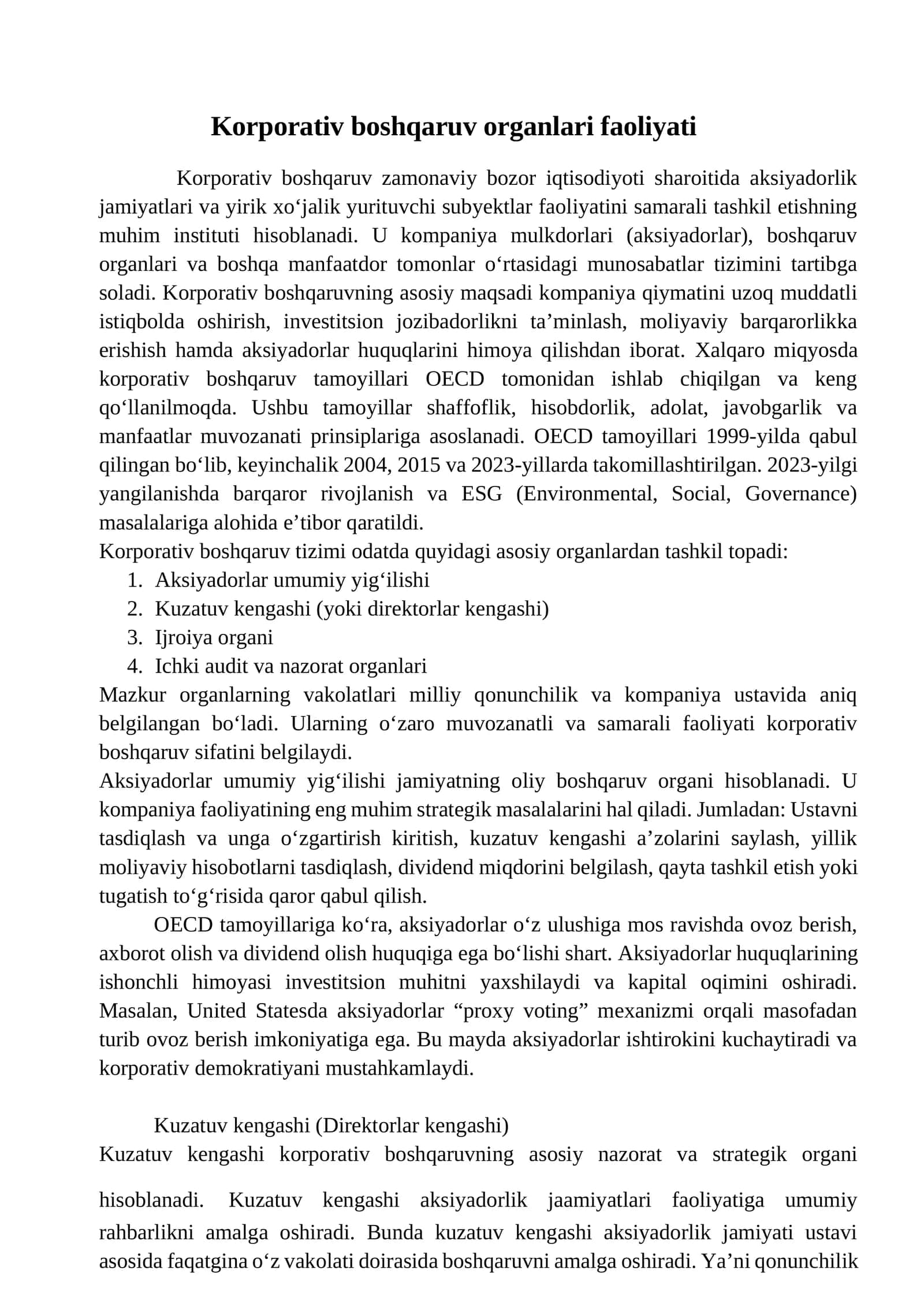 Korporativ boshqaruv organlari faoliyati 1