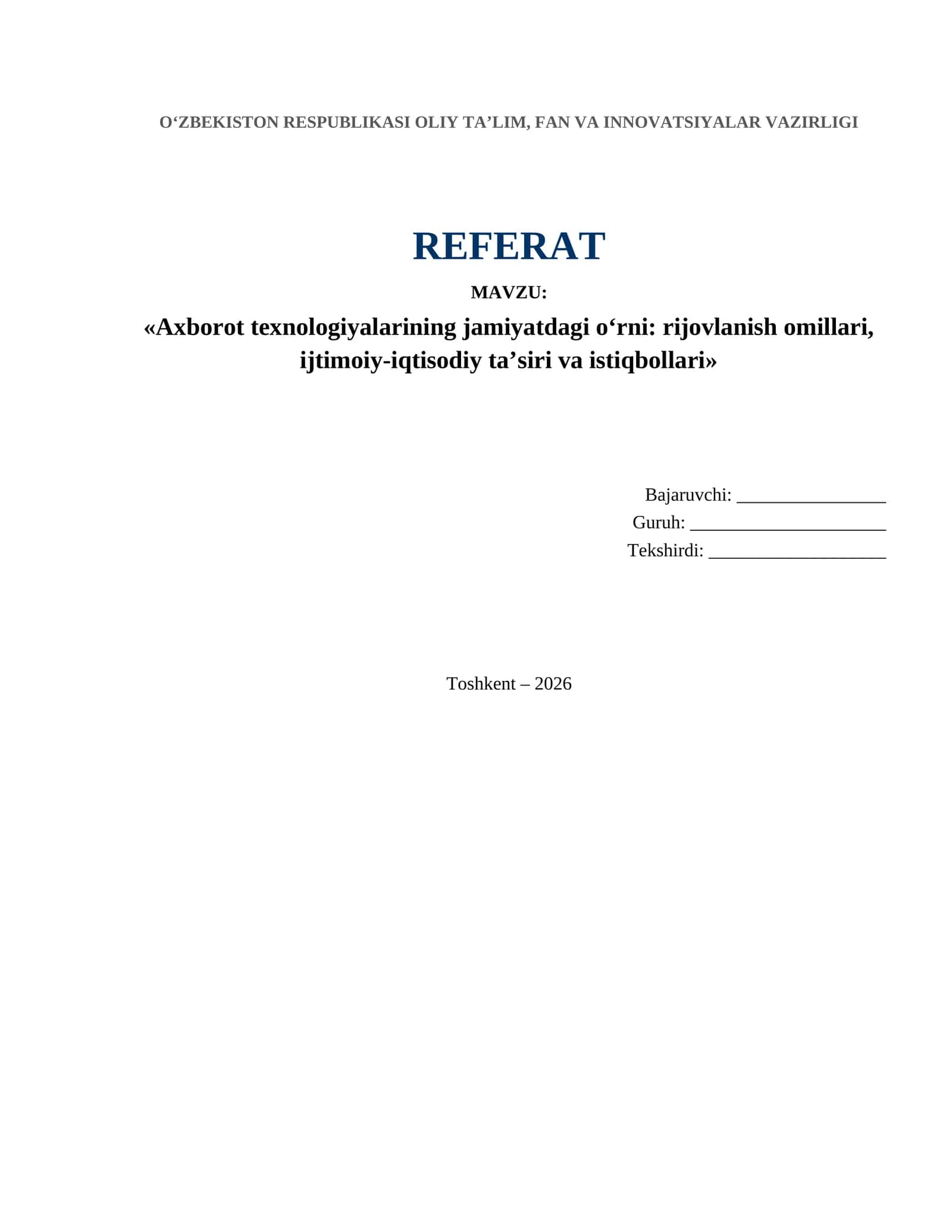 Axborot texnologiyalarining jamiyatdagi o‘rni 1