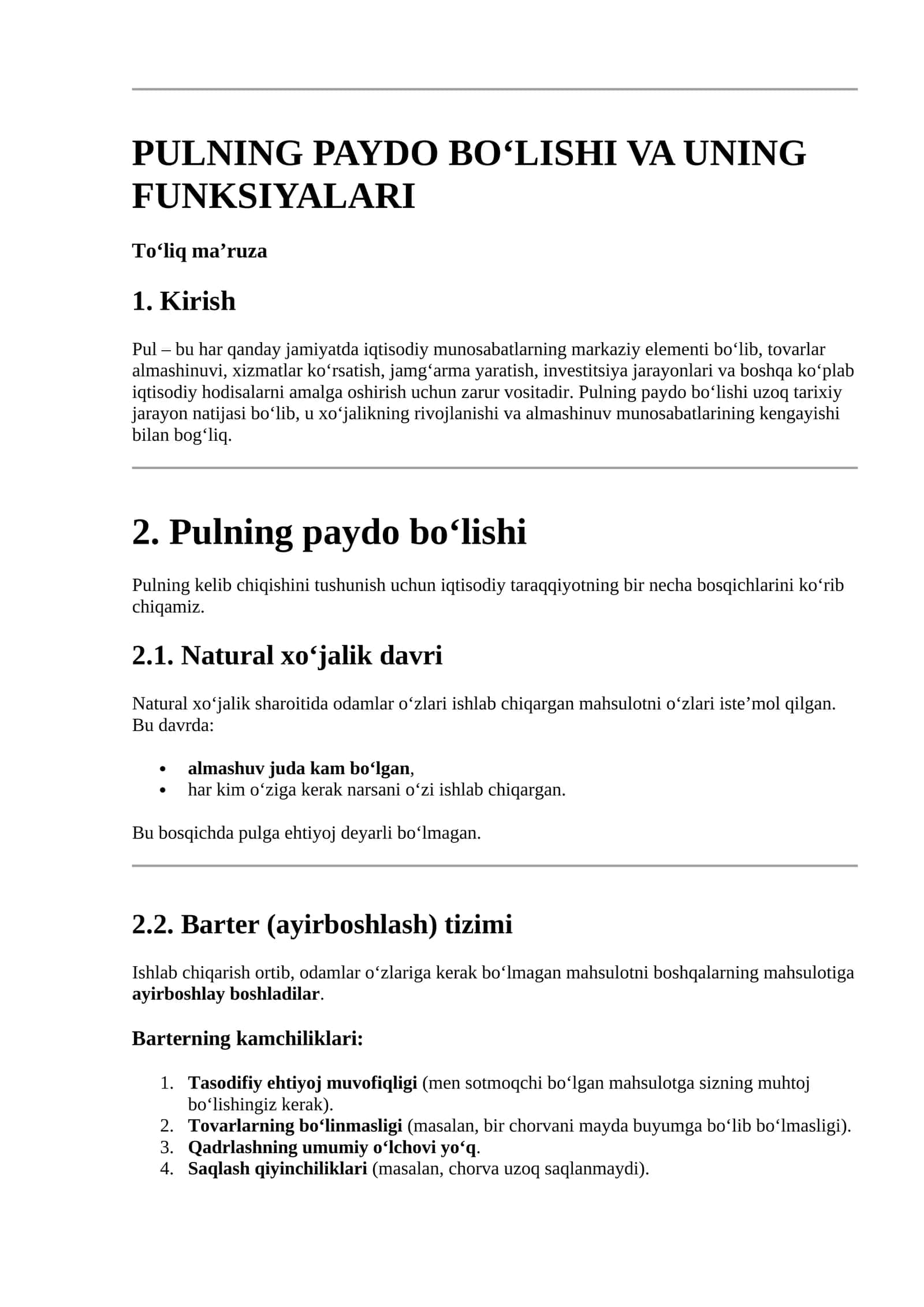 PULNING PAYDO BO‘LISHI VA UNING FUNKSIYALARI 1